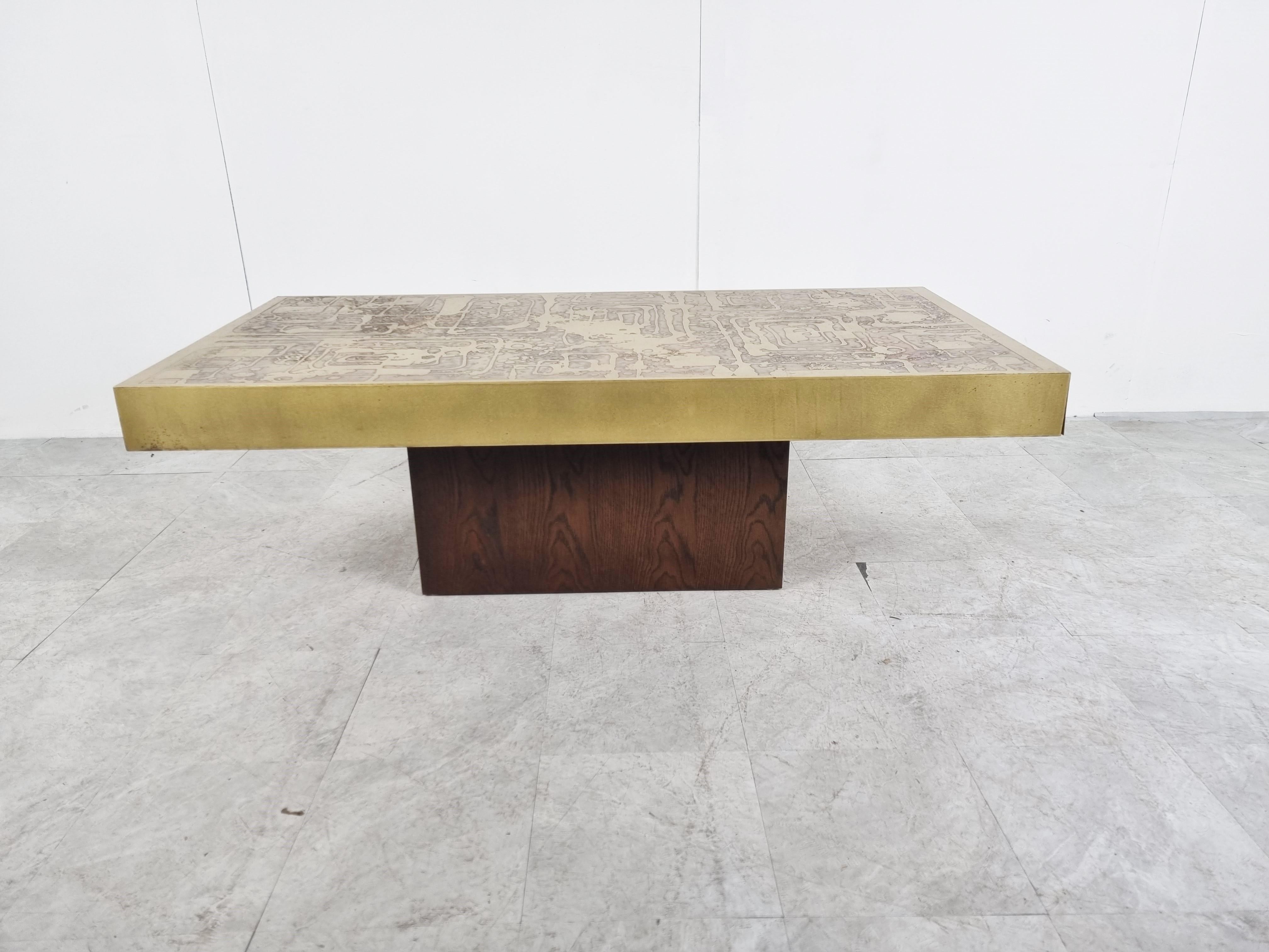 Brutalist Vintage Etched Brass Coffee Table by Bernhard Rohne, 1970s
