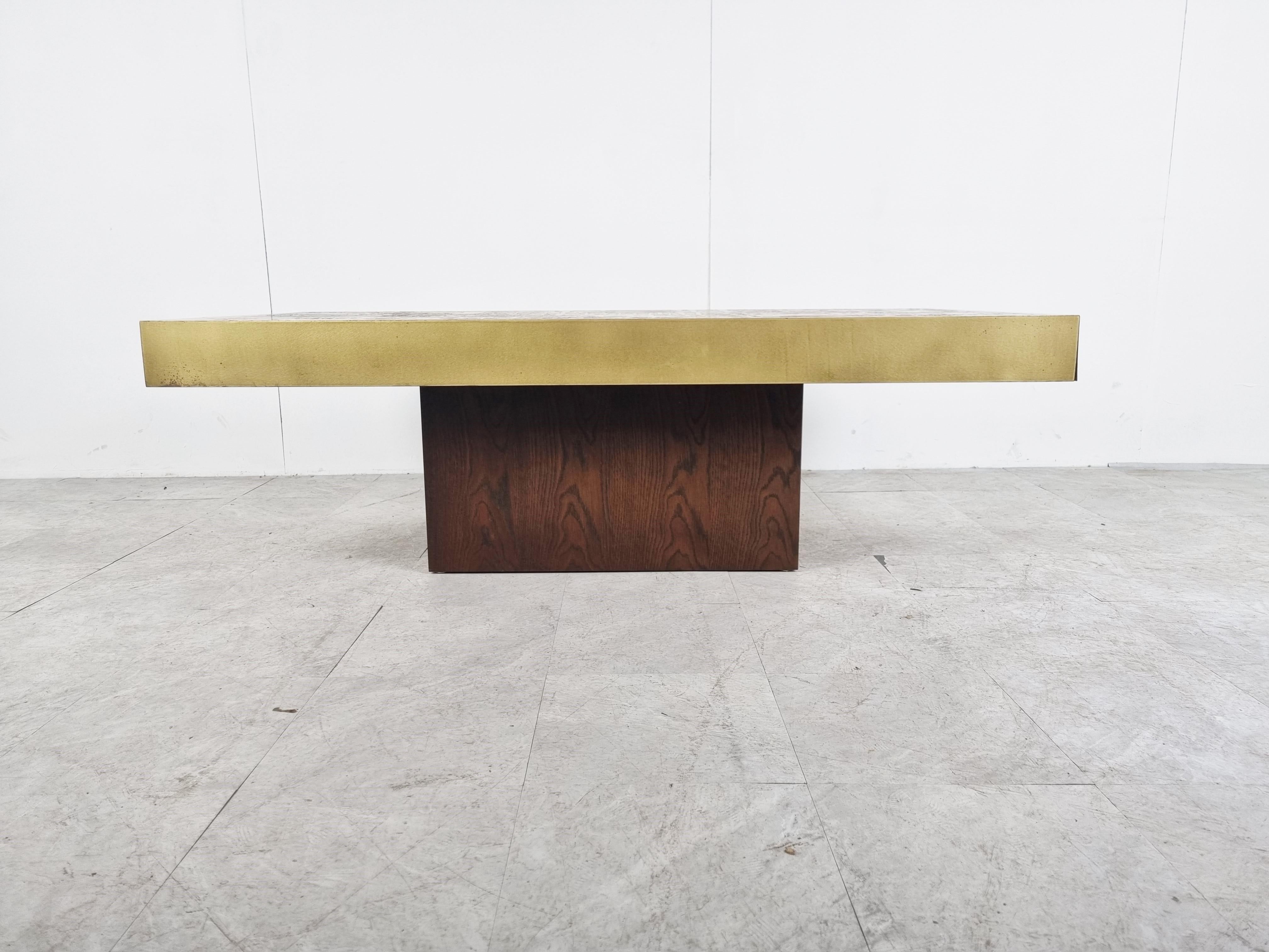 German Vintage Etched Brass Coffee Table by Bernhard Rohne, 1970s