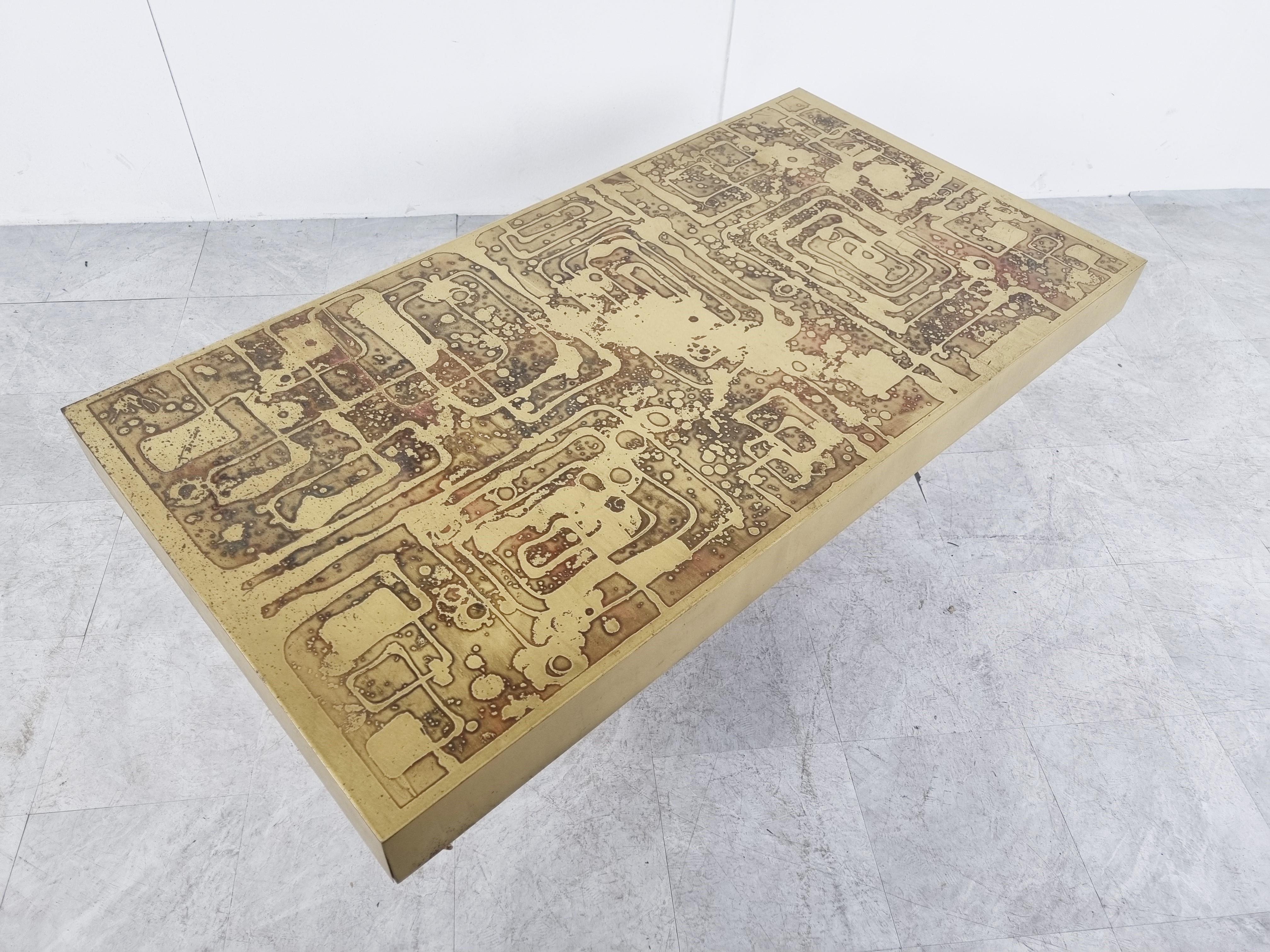 Late 20th Century Vintage Etched Brass Coffee Table by Bernhard Rohne, 1970s