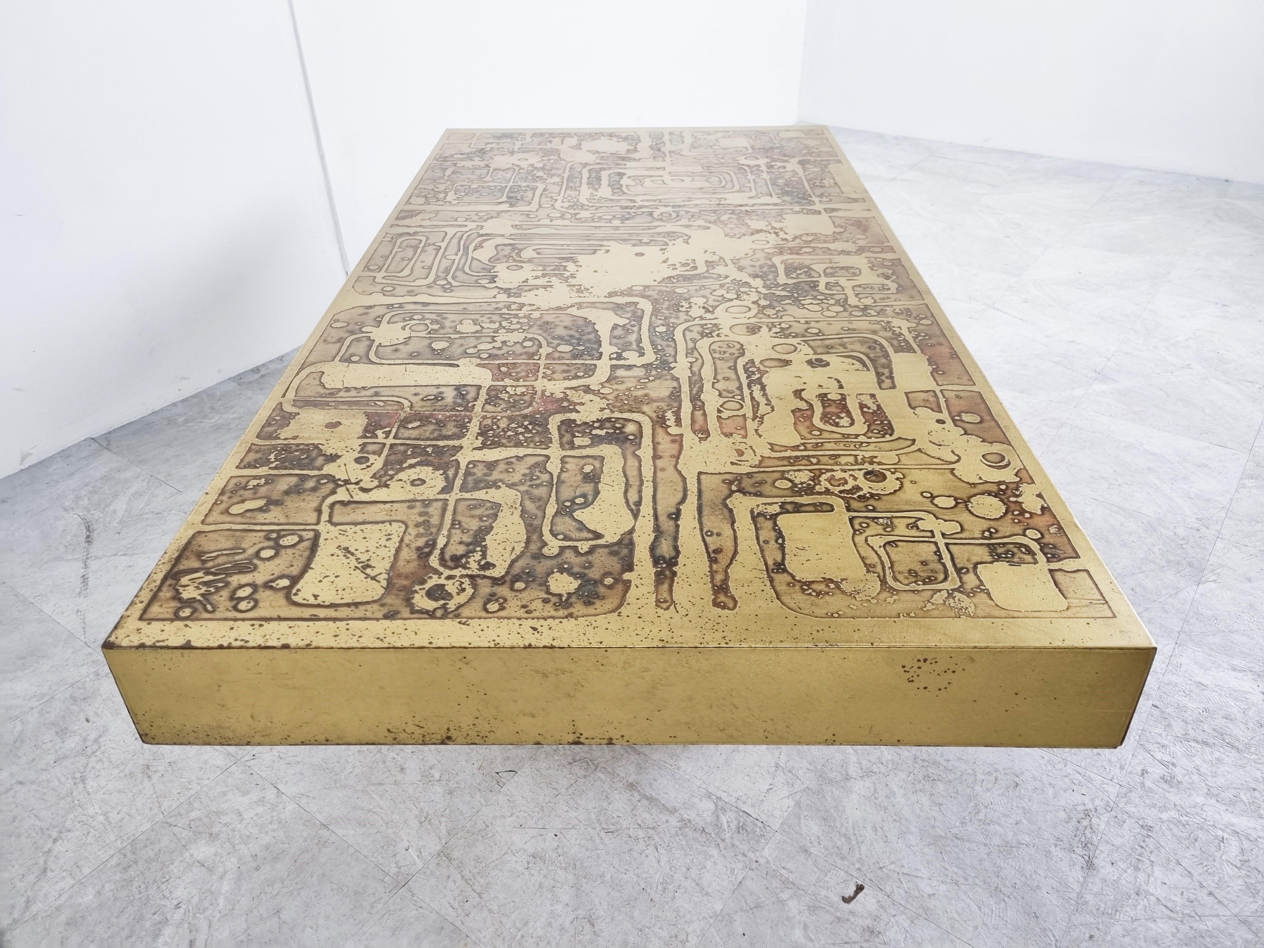 Vintage Etched Brass Coffee Table by Bernhard Rohne, 1970s 1