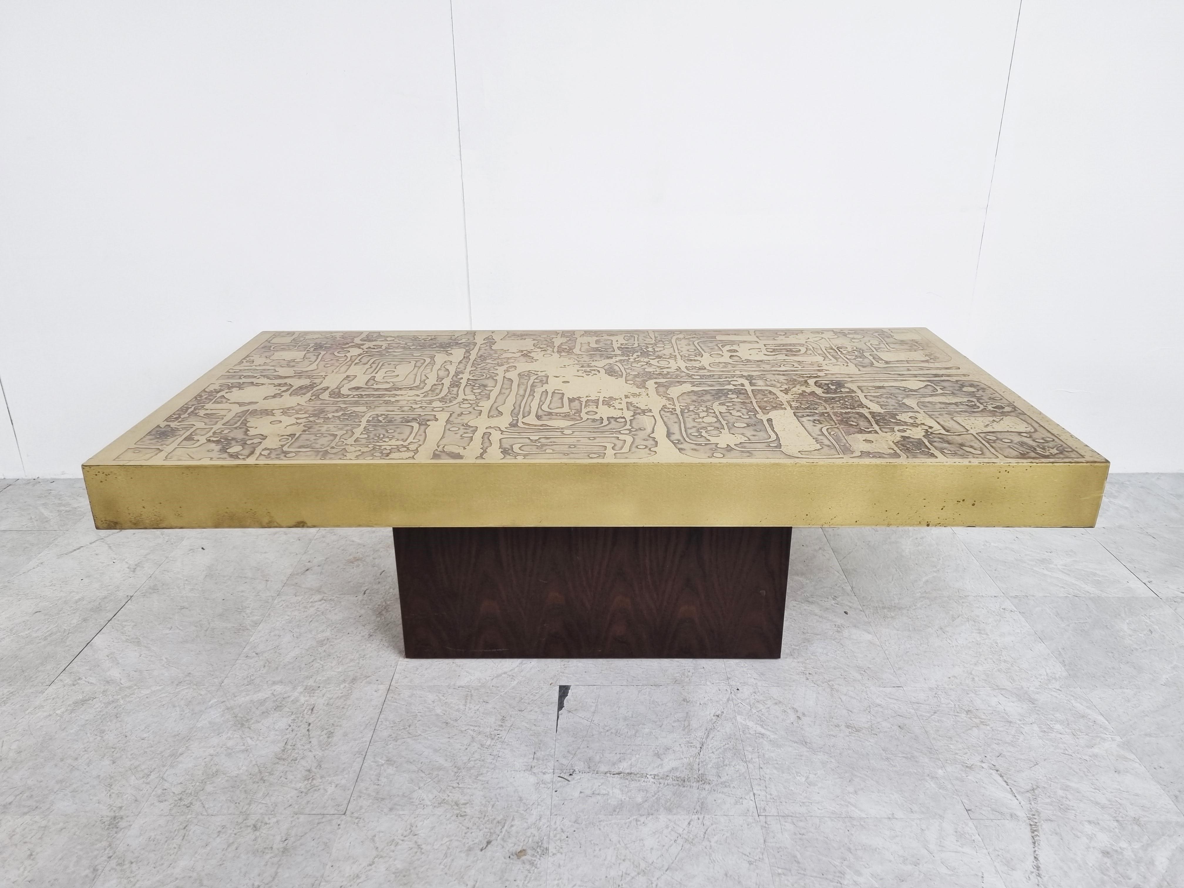 Vintage Etched Brass Coffee Table by Bernhard Rohne, 1970s 2