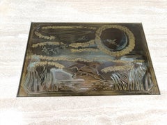 Vintage etched brass coffee table by Georges Mathias, 1970s