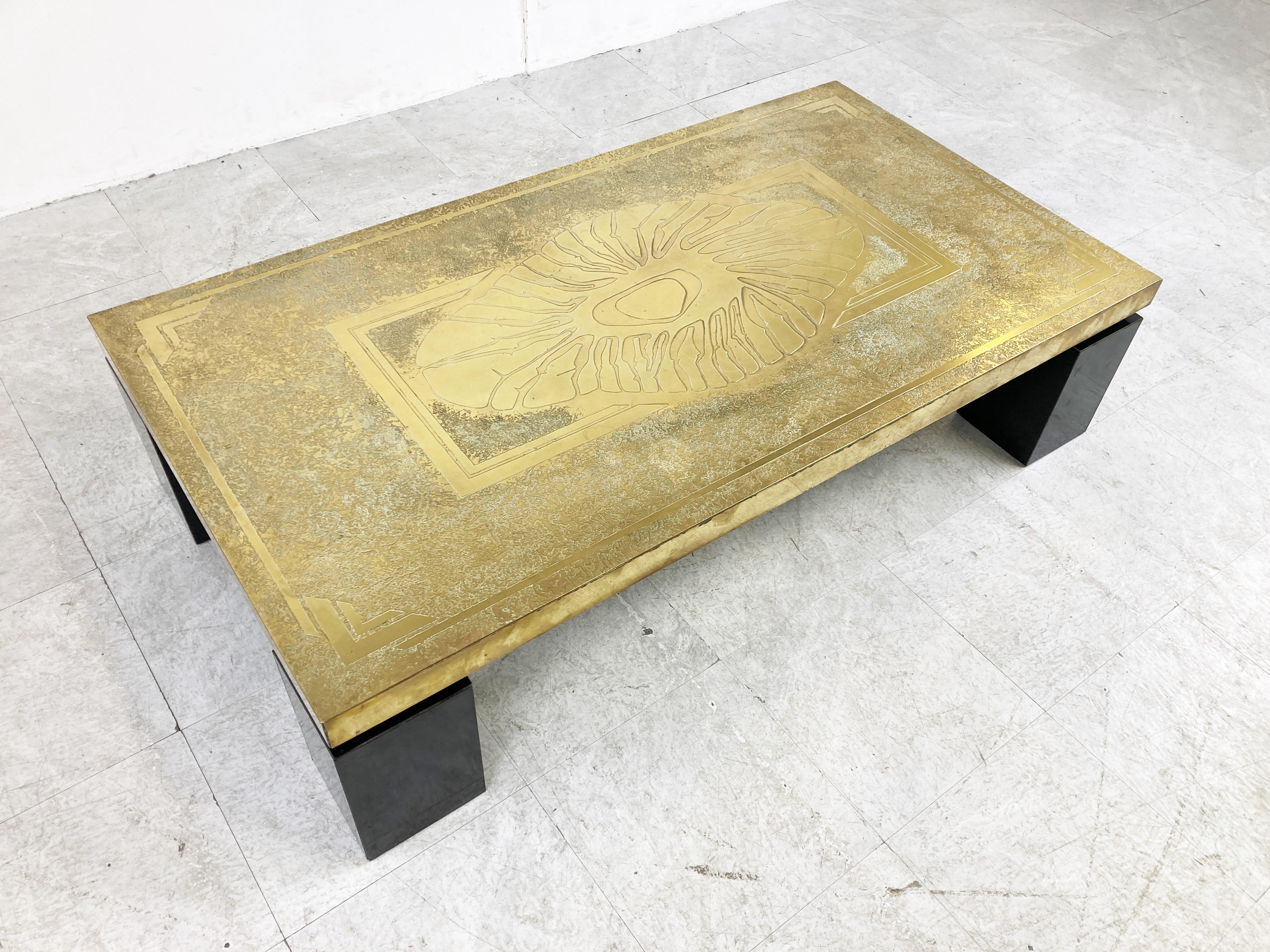 Vintage Etched Brass Coffee Table by Georges Mathias, 1970s 1