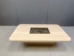 Table basse vintage en laiton gravé de Georges Mathias, années 1970
