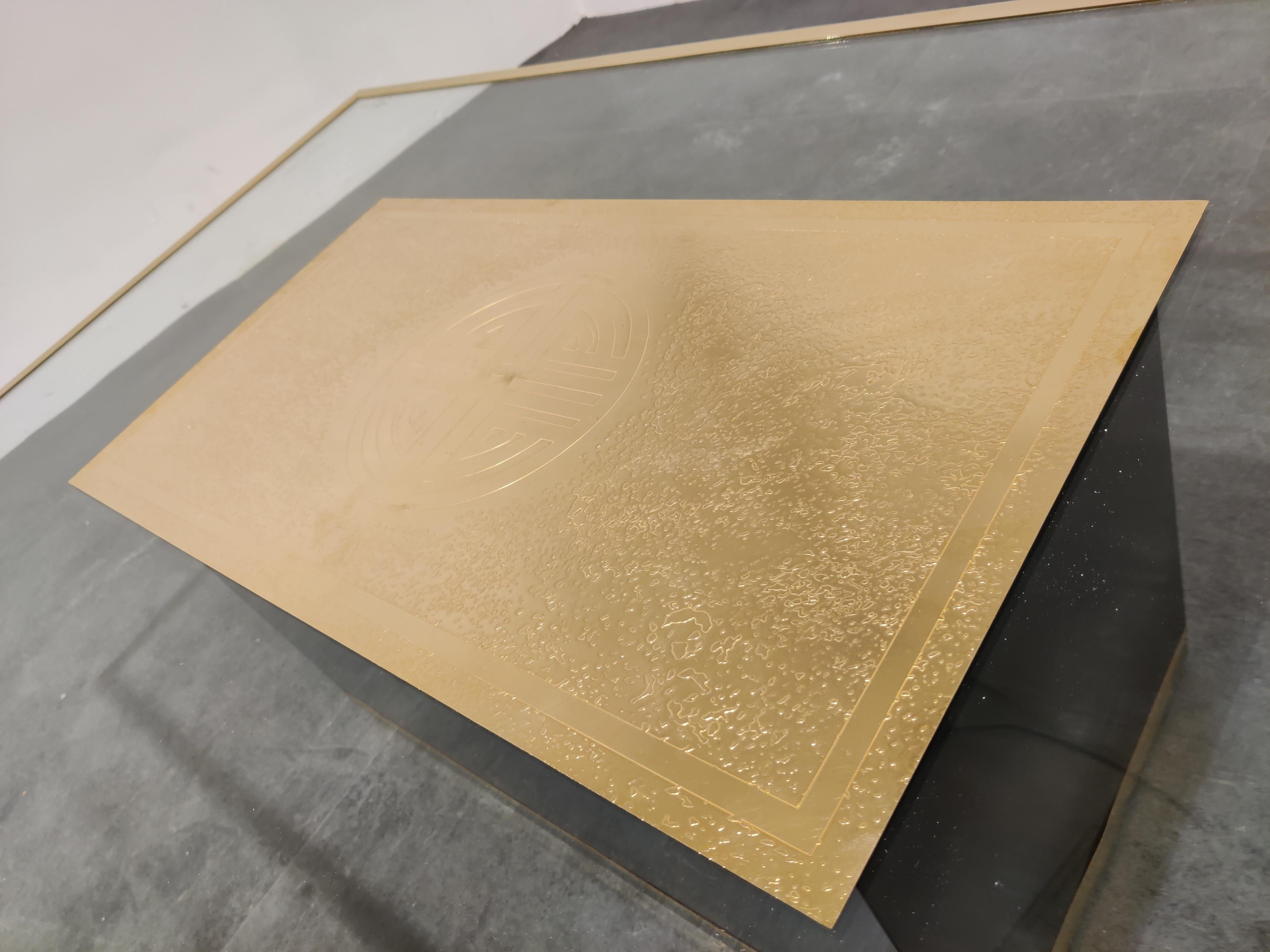 Belgian Vintage Etched Brass Coffee Table by Ricco D, 1970s For Sale