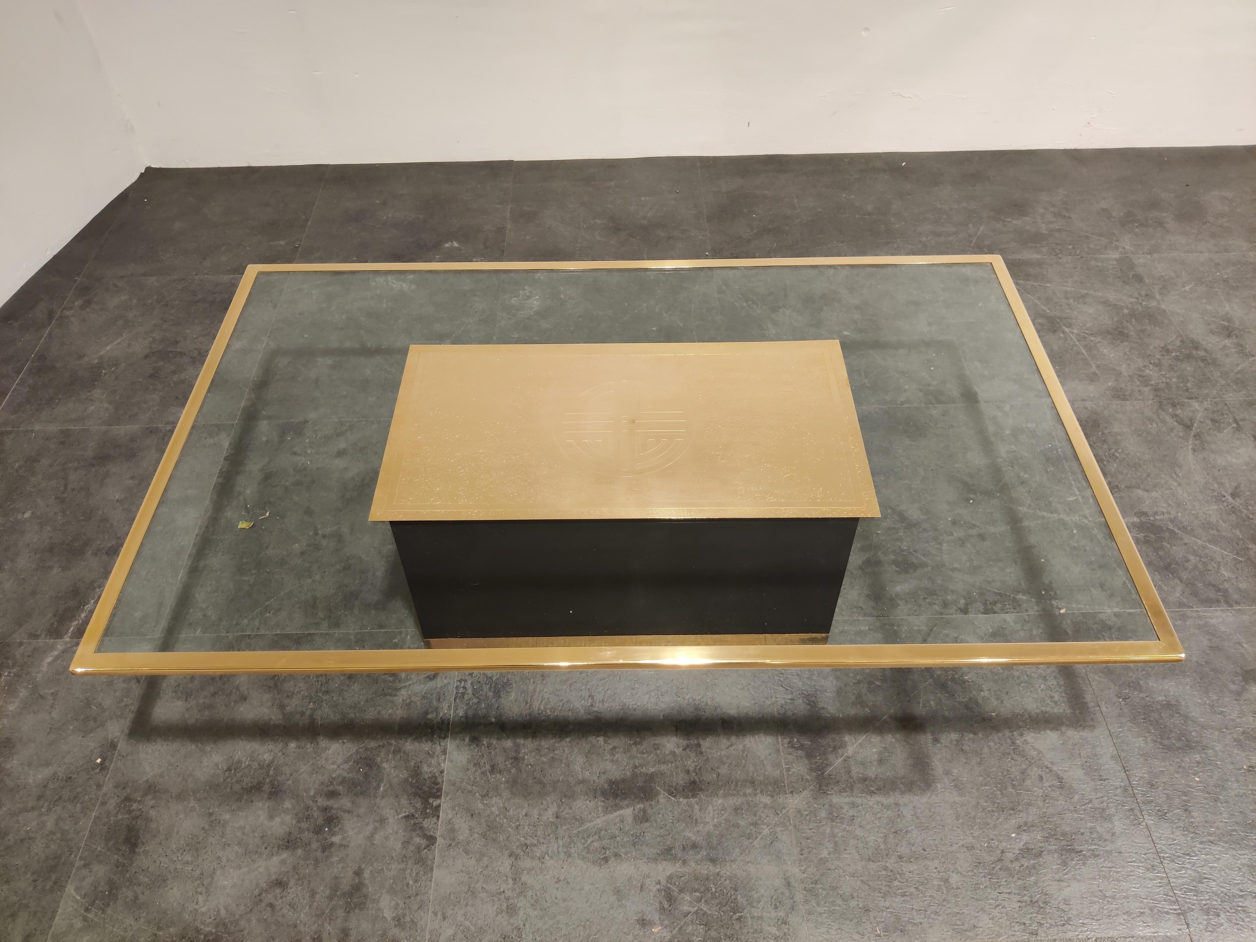 Vintage Etched Brass Coffee Table by Ricco D, 1970s For Sale 1