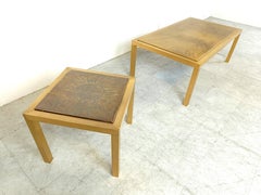 Vintage Couchtisch-Set aus geätztem Messing, 1970er Jahre