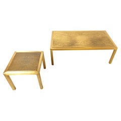 Vintage Couchtisch-Set aus geätztem Messing, 1970er Jahre