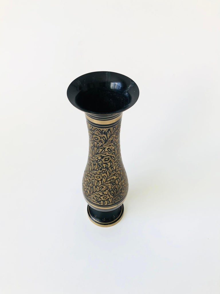 Vintage Etched Brass Vase For Sale at 1stDibs