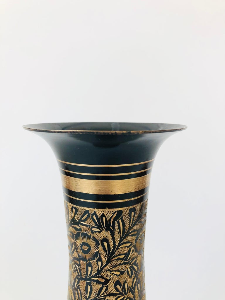 Vintage Etched Brass Vase For Sale at 1stDibs