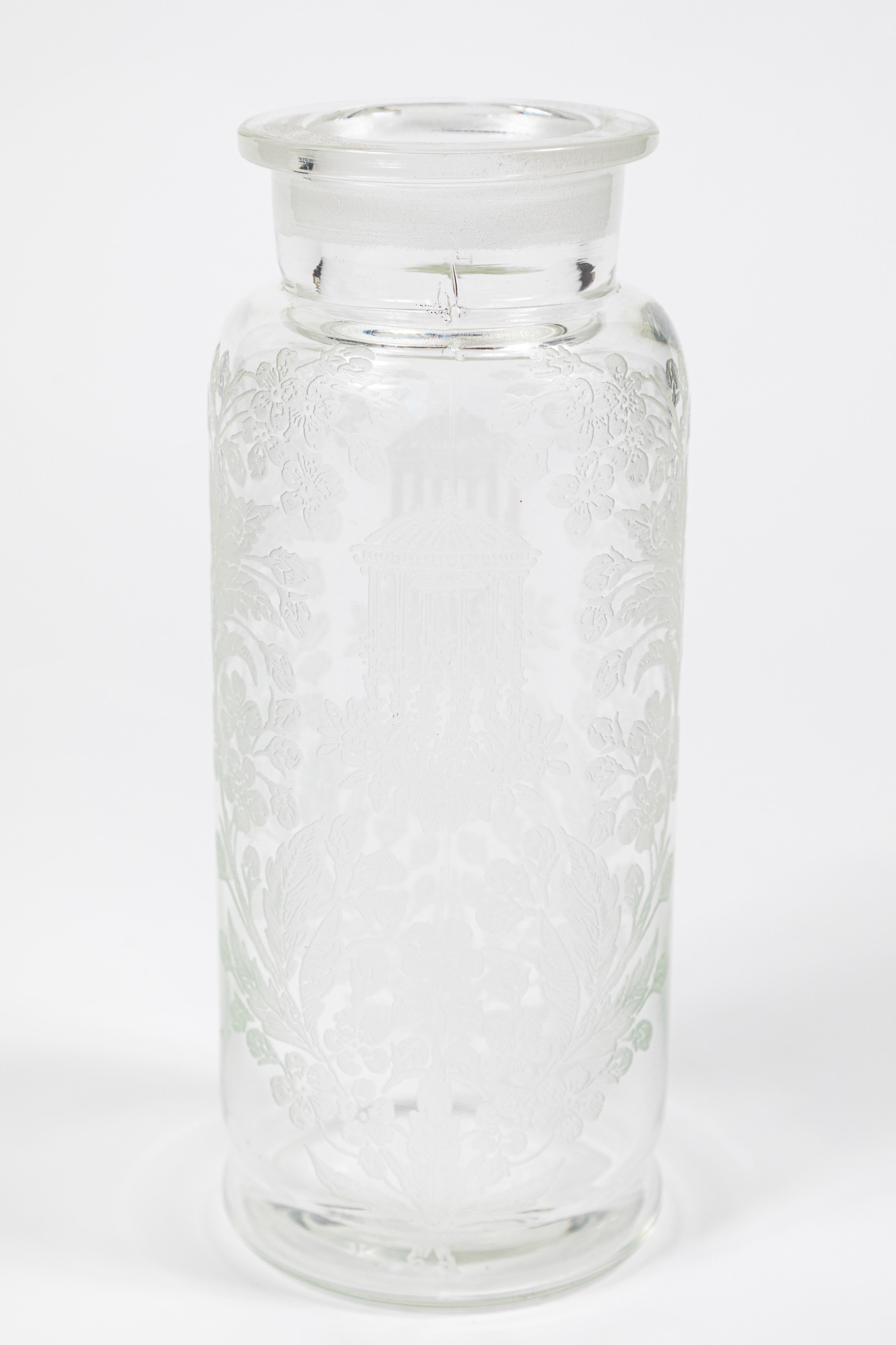 vintage etched glass cocktail shaker