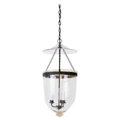 Vintage Etched Glass Bell Jar with Antique Brass Finish