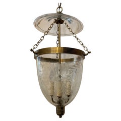 Vintage Etched Glass Leaves Grape Vine Bell Jar Lantern Brass Vaughan Fixture