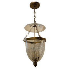 Vintage Etched Glass Leaves Grape Vine Bell Jar Lantern Brass Vaughan Fixture