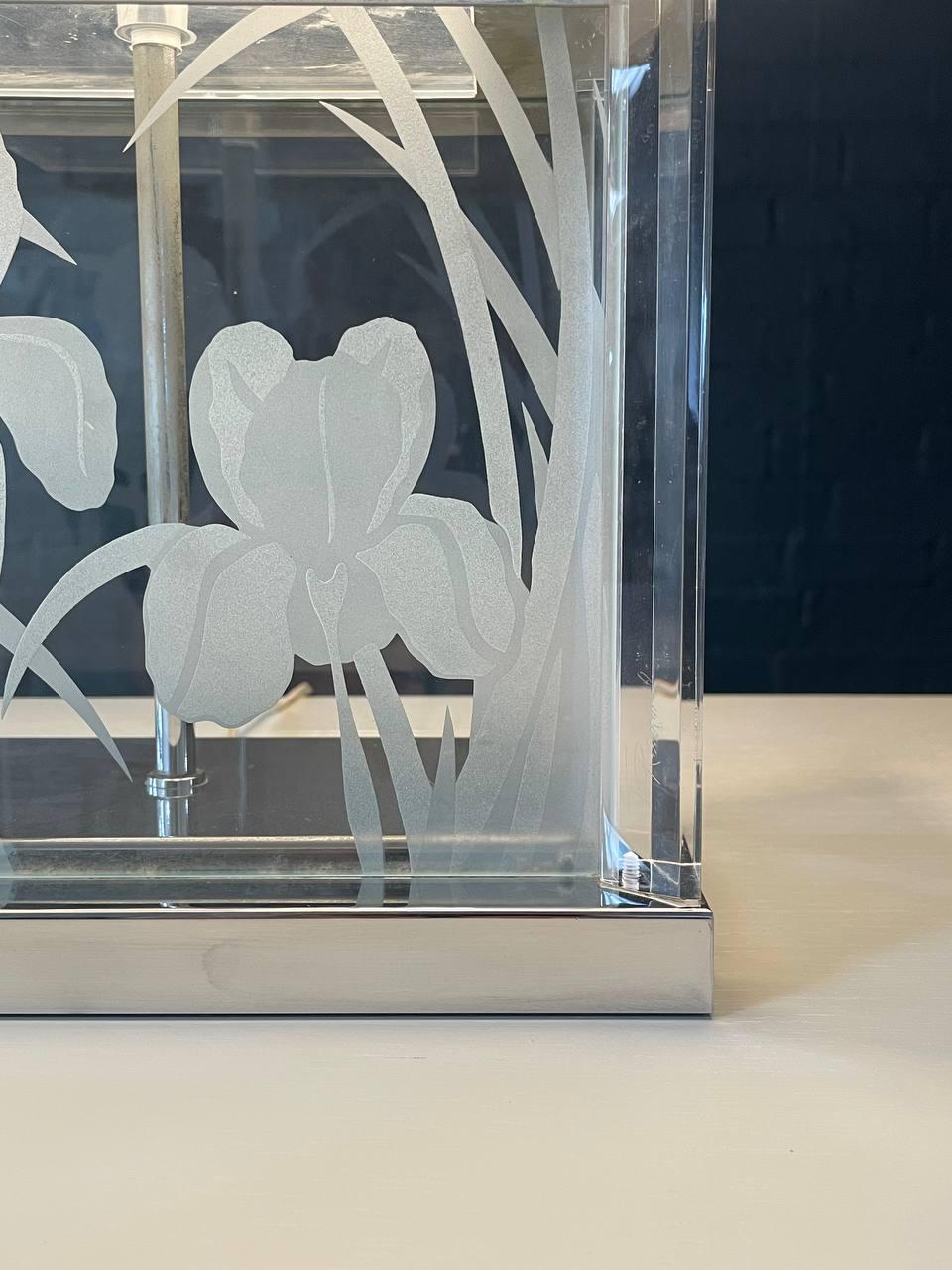 Vintage Etched Glass & Lucite Table Lamp by Fredrick Ramond For Sale 1