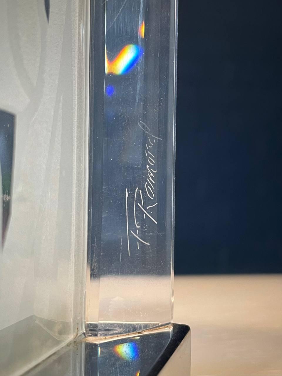 Vintage Etched Glass & Lucite Table Lamp by Fredrick Ramond For Sale 3