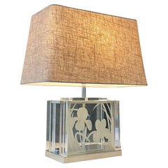 Vintage Etched Glass & Lucite Table Lamp by Fredrick Ramond