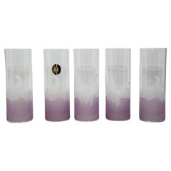 Used Etched Lily Highball Tumbler Glasses lilac Bohemia C
