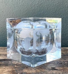 Vintage Etched Lucite Global Ice Bucket
