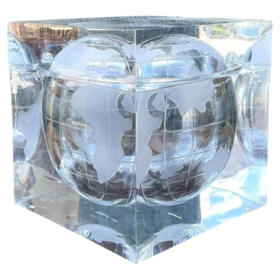 Vintage Etched Lucite Global Ice Bucket For Sale