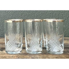 Vintage Etched Pineapple Glasses - Set of 6