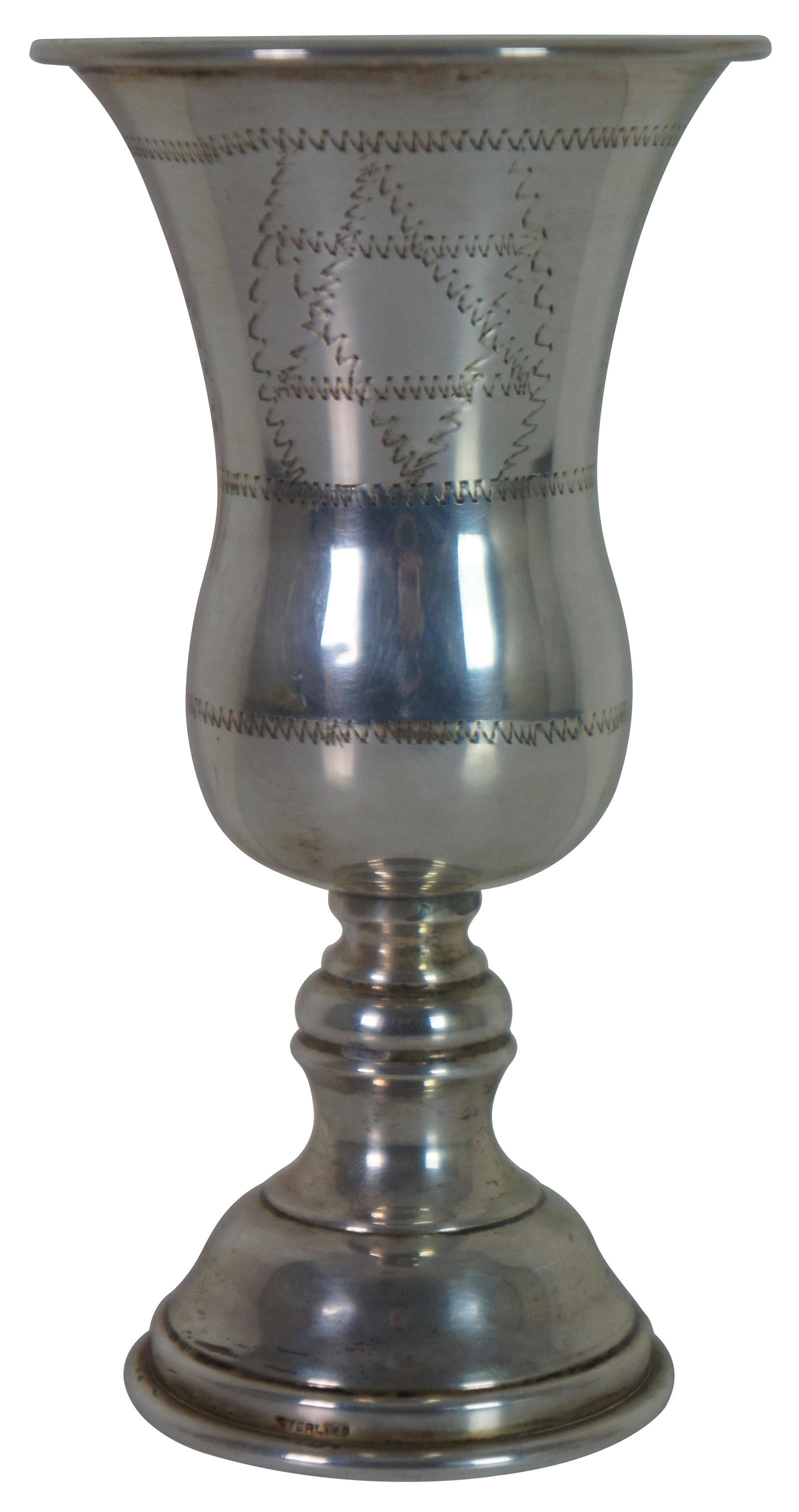 Vintage Etched Star of David Sterling Silver 925 Kiddush Wine Cup Judaica  In Good Condition In Dayton, OH
