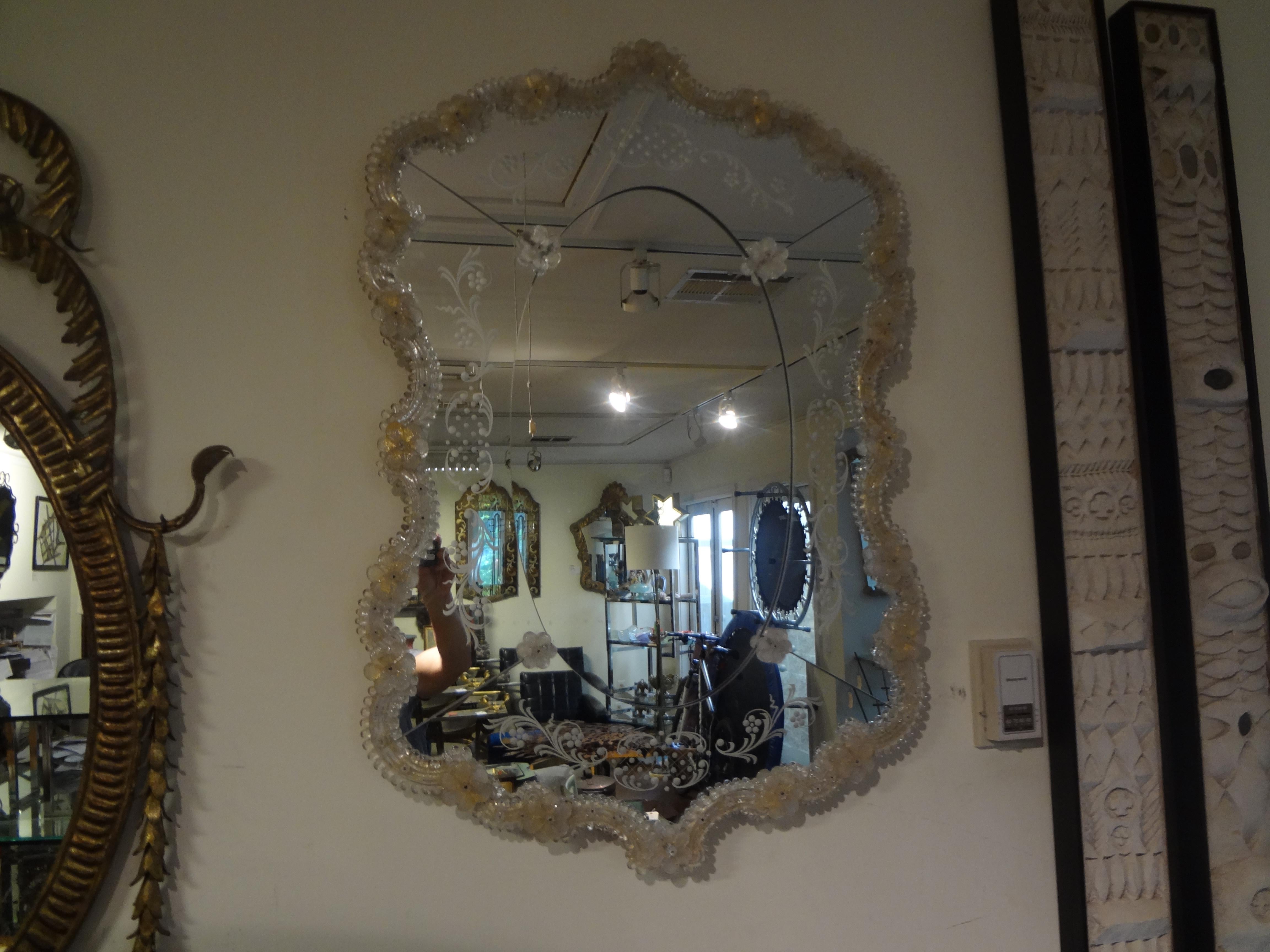 Vintage Etched Venetian Mirror In Good Condition In Houston, TX