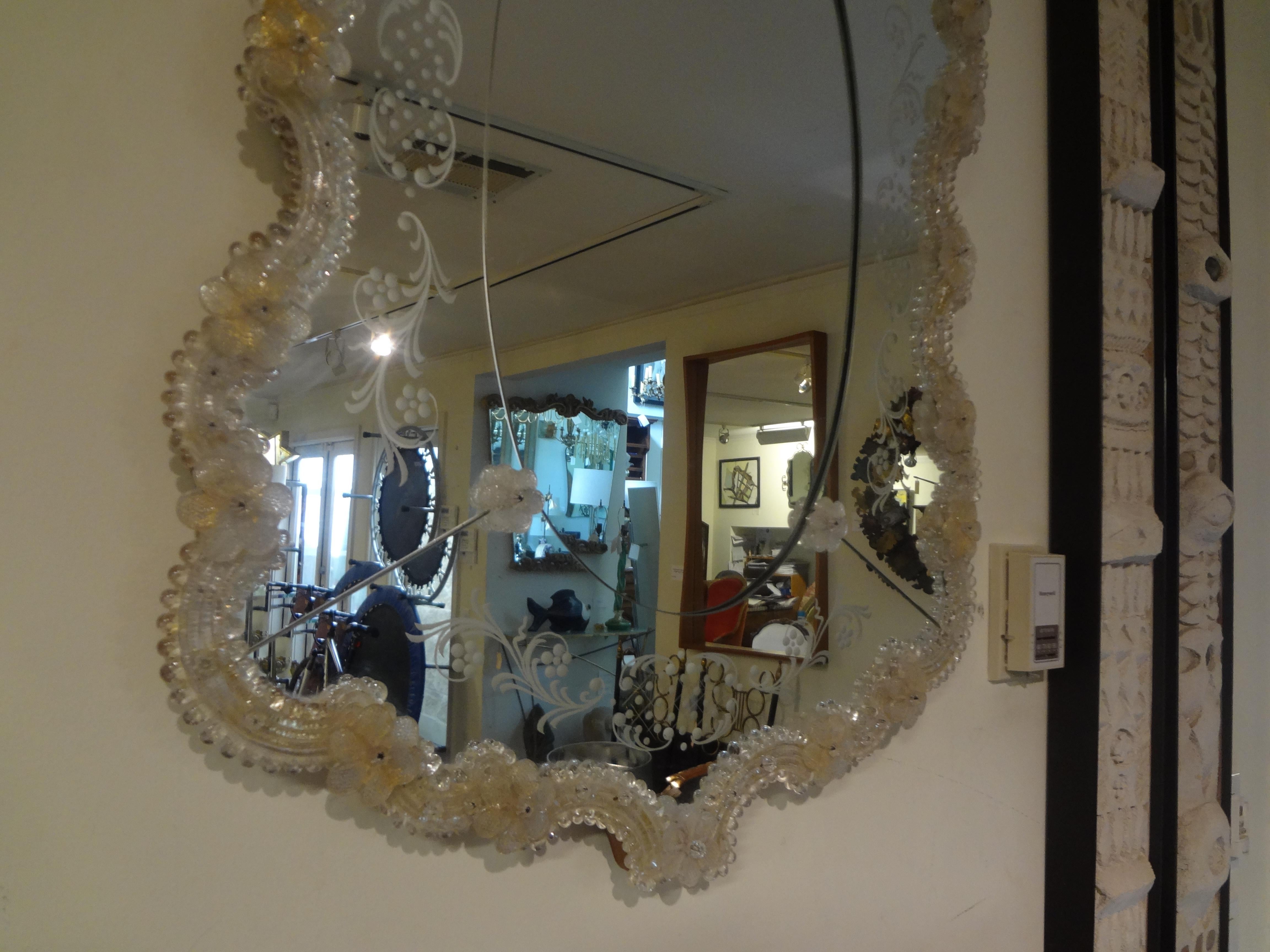 20th Century Vintage Etched Venetian Mirror