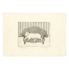 Vintage Etching of a Dog on a Sofa by Frings, 'circa 1980'