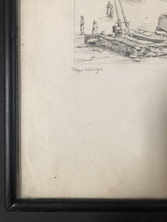 Vintage Etching of Hopi Village by Kiva H. Fortier