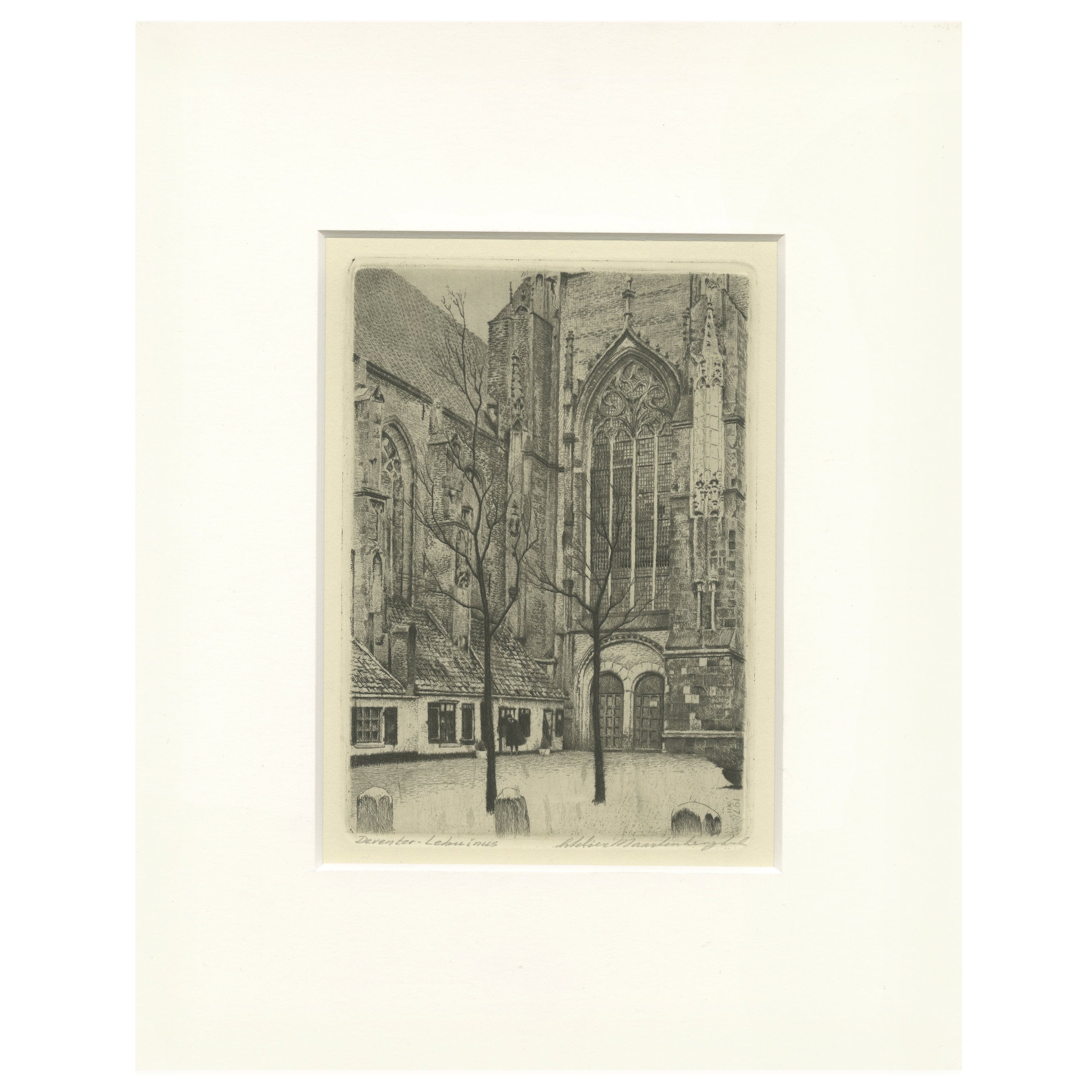 Acquaforte d'epoca della Chiesa di Lebuinus a Deventer, Paesi Bassi, 1978
