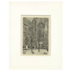 Vintage-Radierung der Kirche Lebuinus in Deventer, Niederlande, 1978