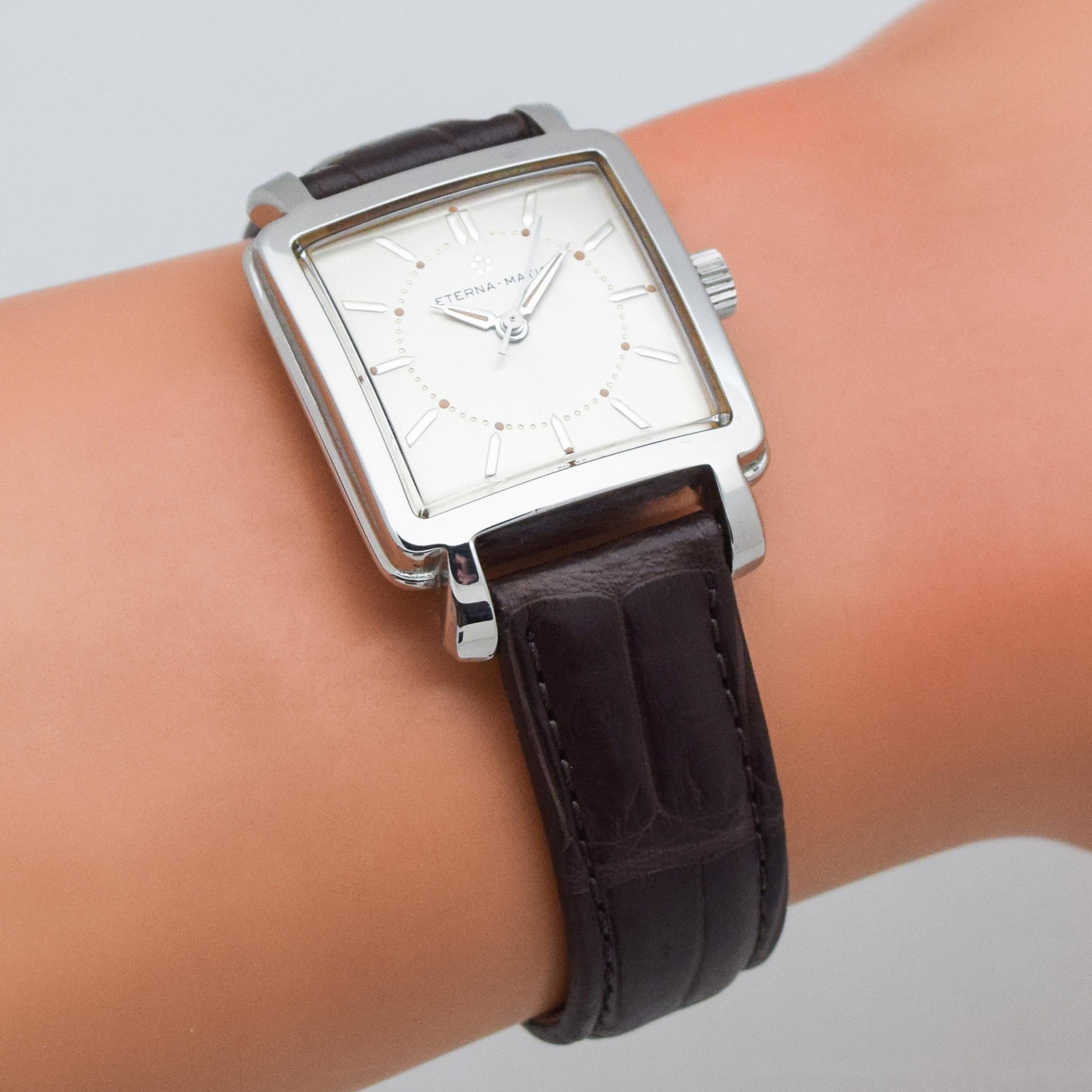 Vintage Eterna Square-Shaped Stainless Steel Watch, 1952 1