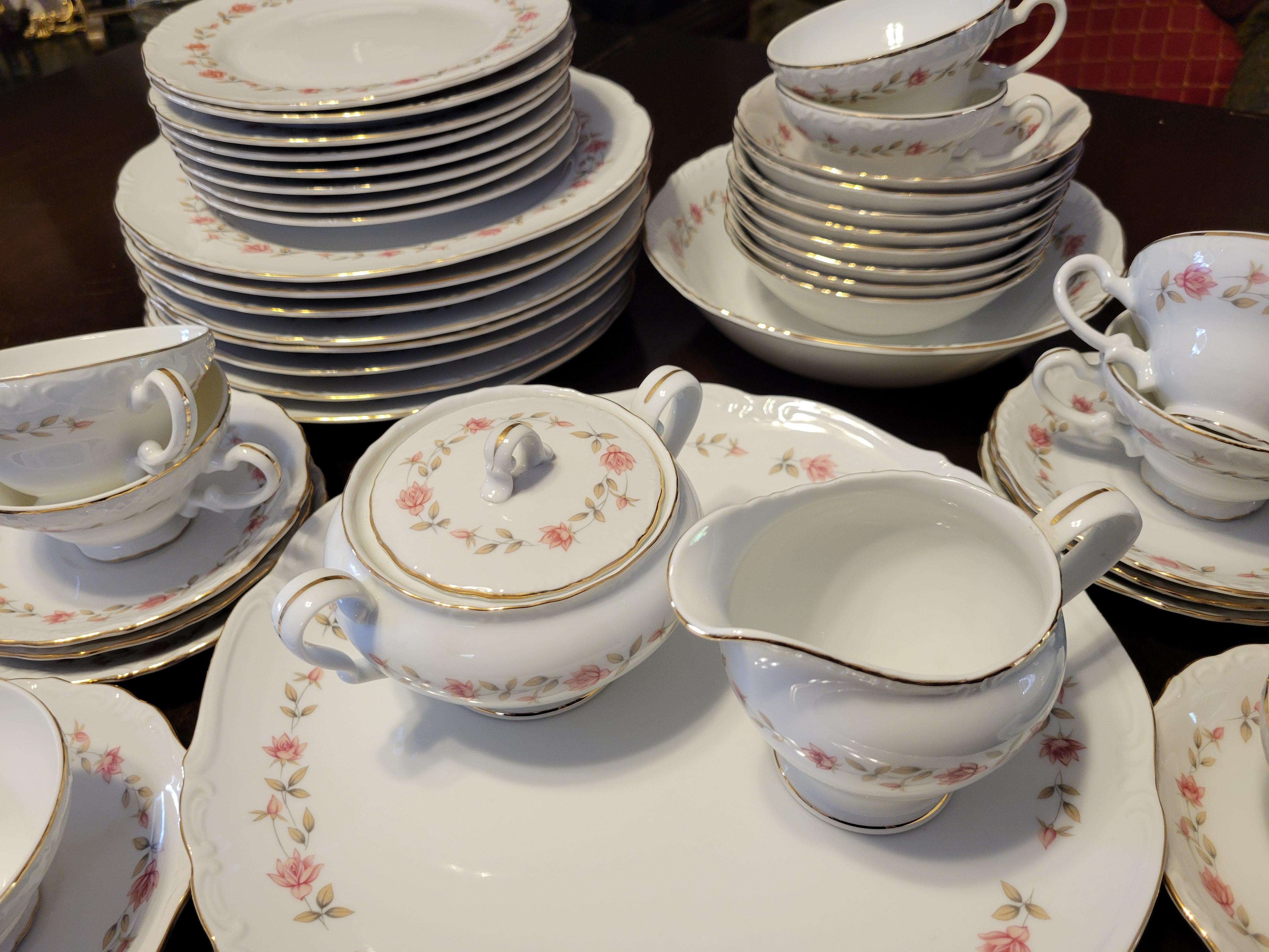 Japanese 1950, Eternal Rose (Japan) Fine China Dining Set for 8 - 44 pieces. Ships Free  For Sale