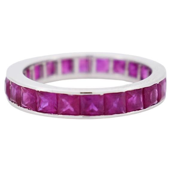 Vintage Eternity Band Ring in White Gold and Natural Rubies For Sale