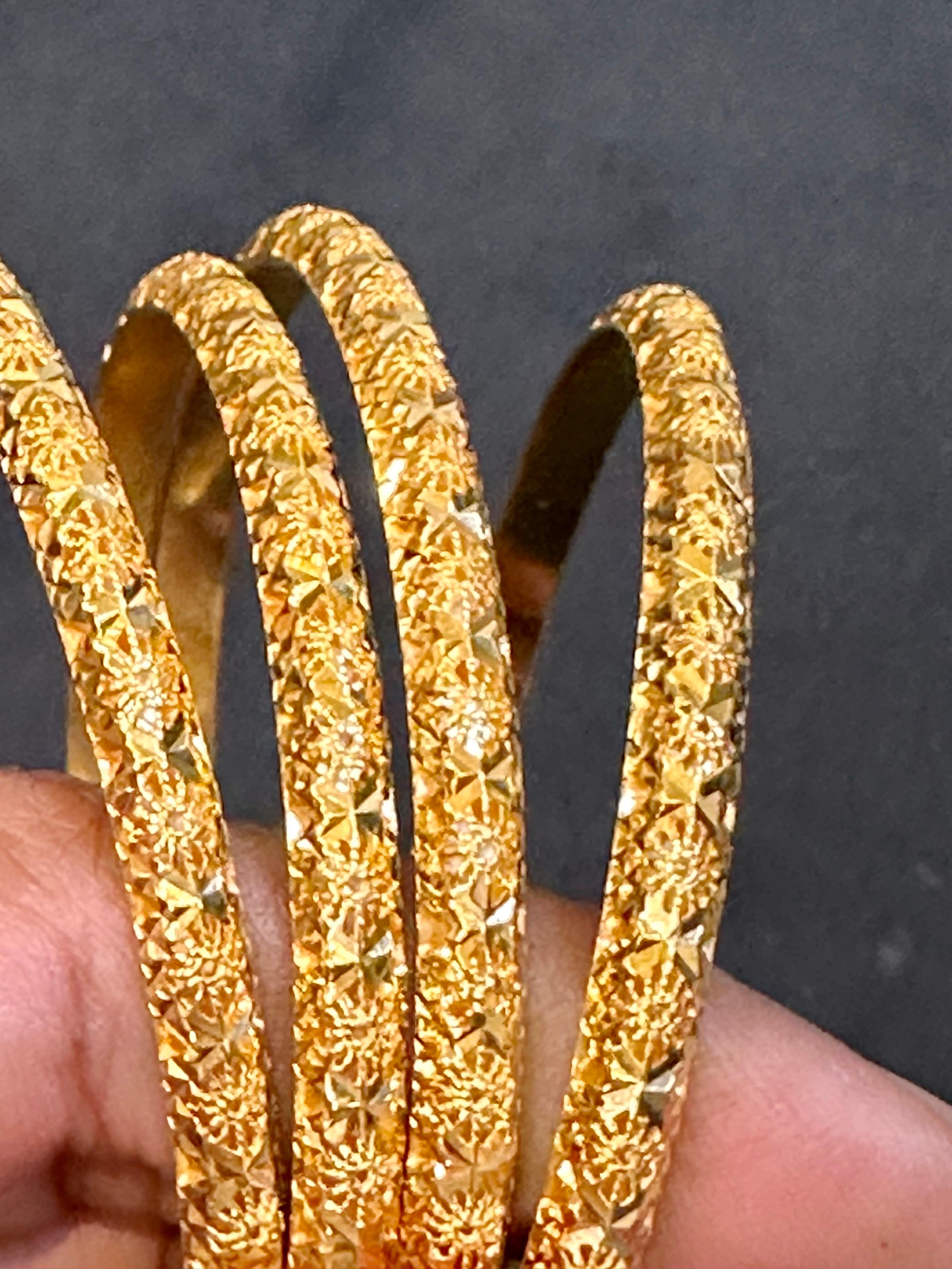 Vintage Eternity Bangle Bracelet 21 Karat Yellow Gold 53 Grams, Set of 4 Churi 4