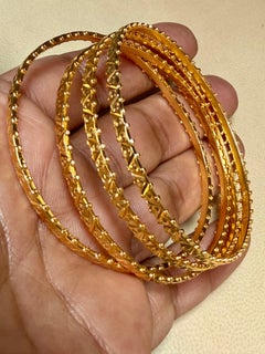Vintage Eternity Bangle Bracelet 22 Karat Yellow Gold 46.2 Grams, Set of 4 Churi