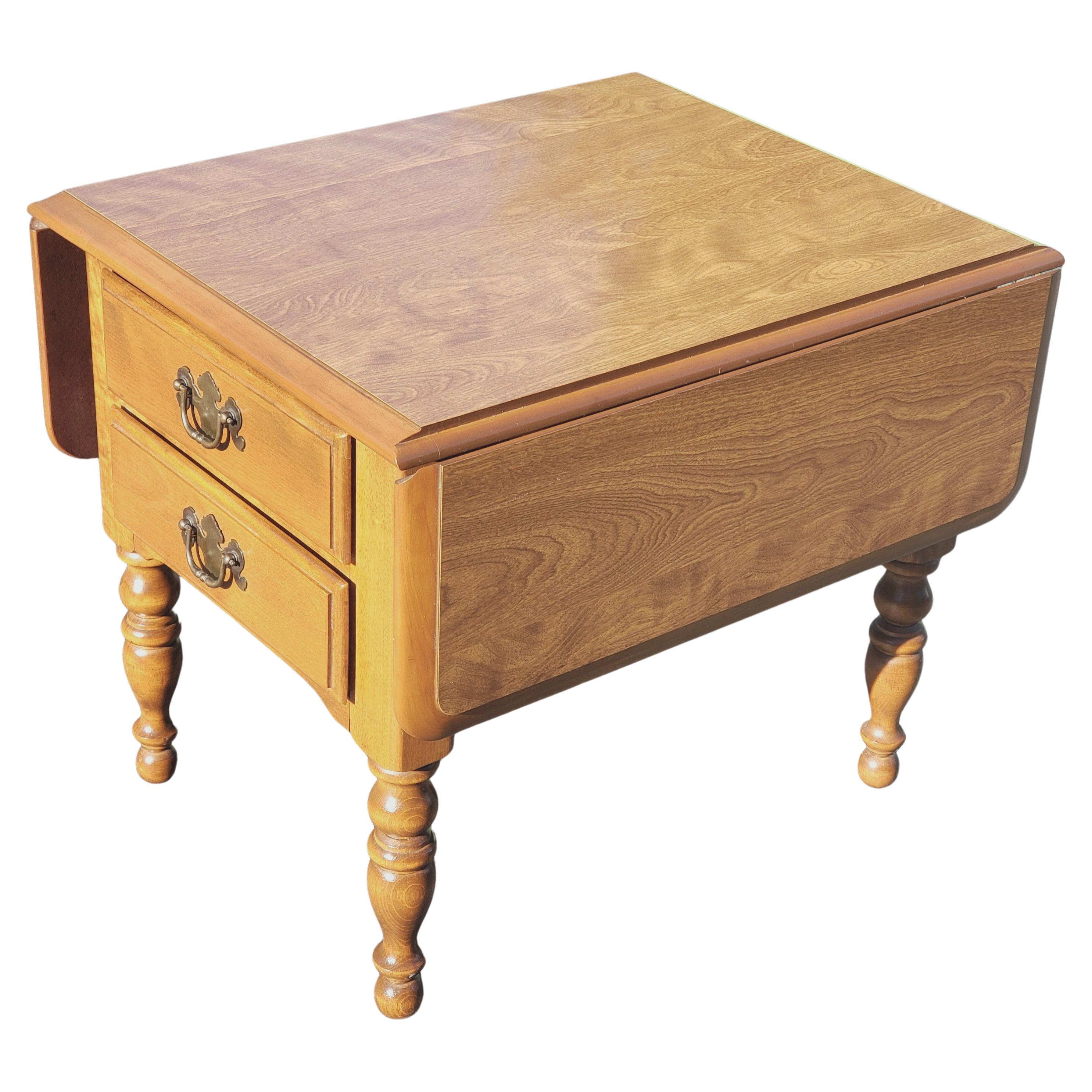 Vintage Ethan Allen Colonial Tiger Maple Drop Leaf Side Table, Circa 1960s For Sale at 1stDibs