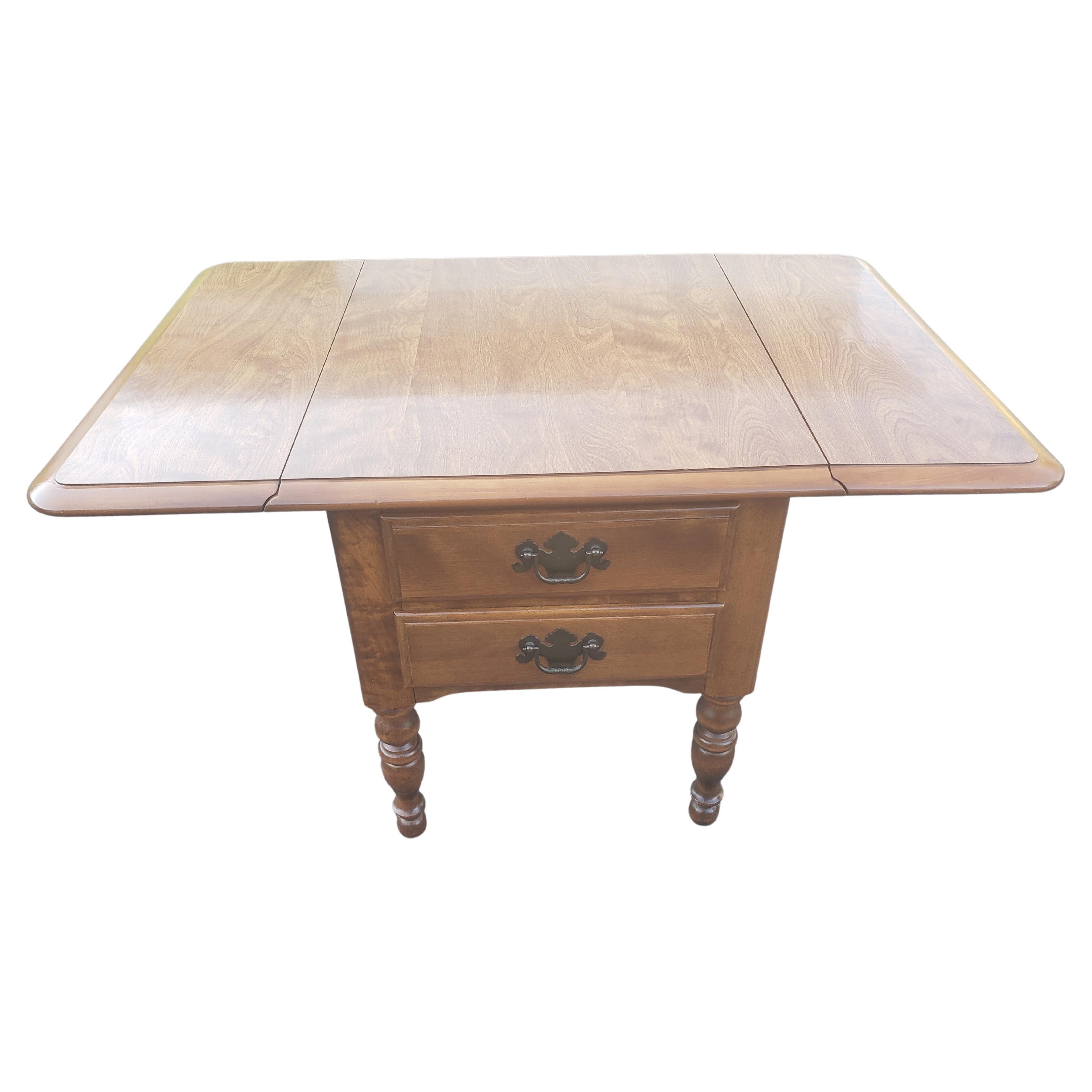 American Vintage Ethan Allen Colonial Tiger Maple Drop Leaf Side Table, Circa 1960s