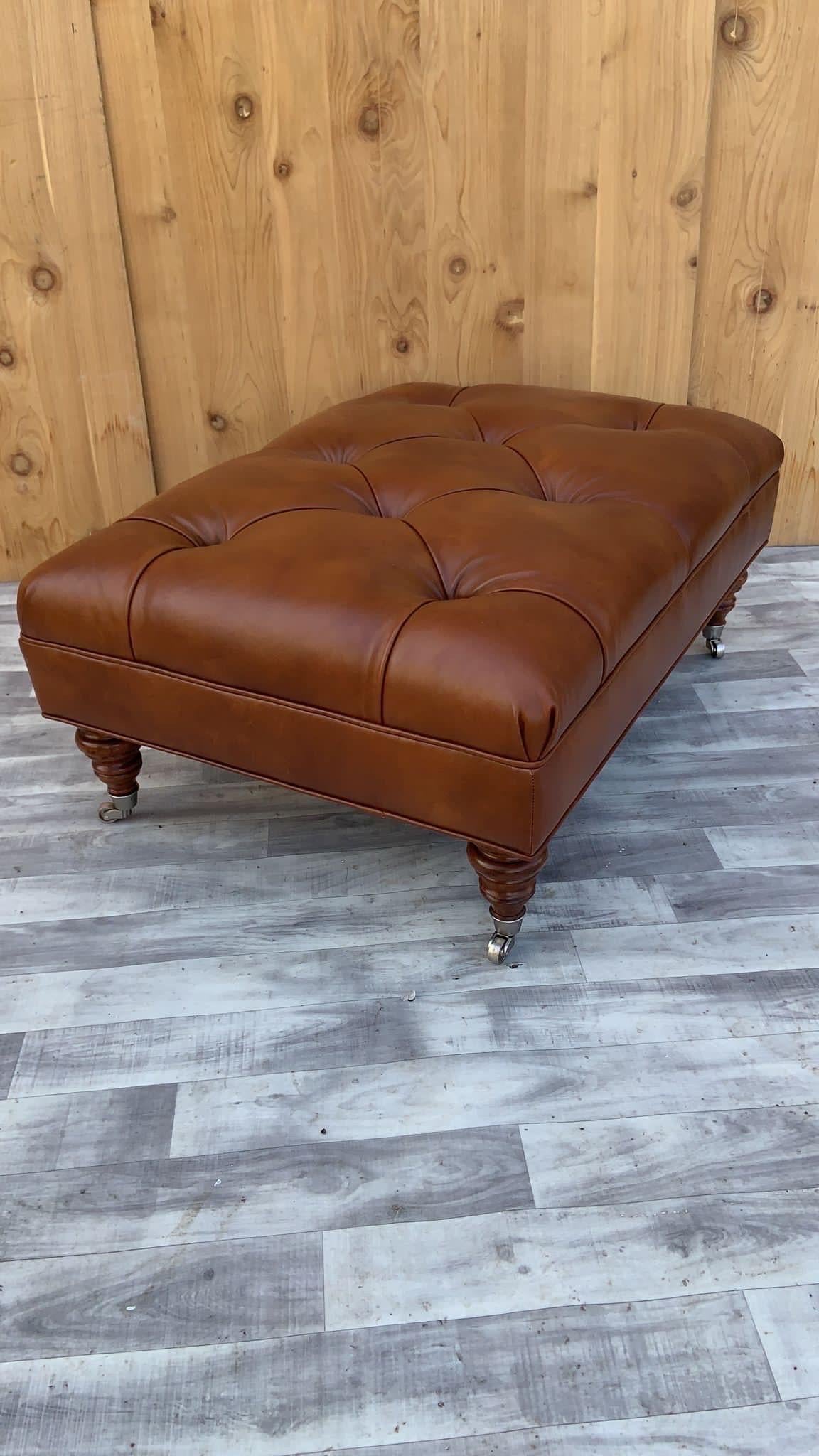 Vintage English Chesterfield Style Leather Tufted Ottoman For Sale 5