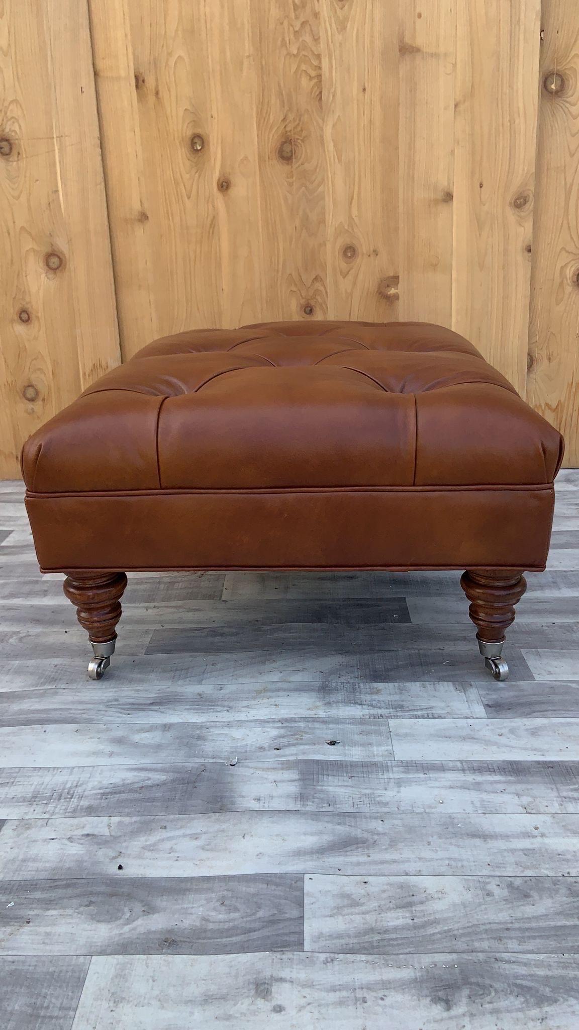 Vintage English Chesterfield Style Leather Tufted Ottoman For Sale 2