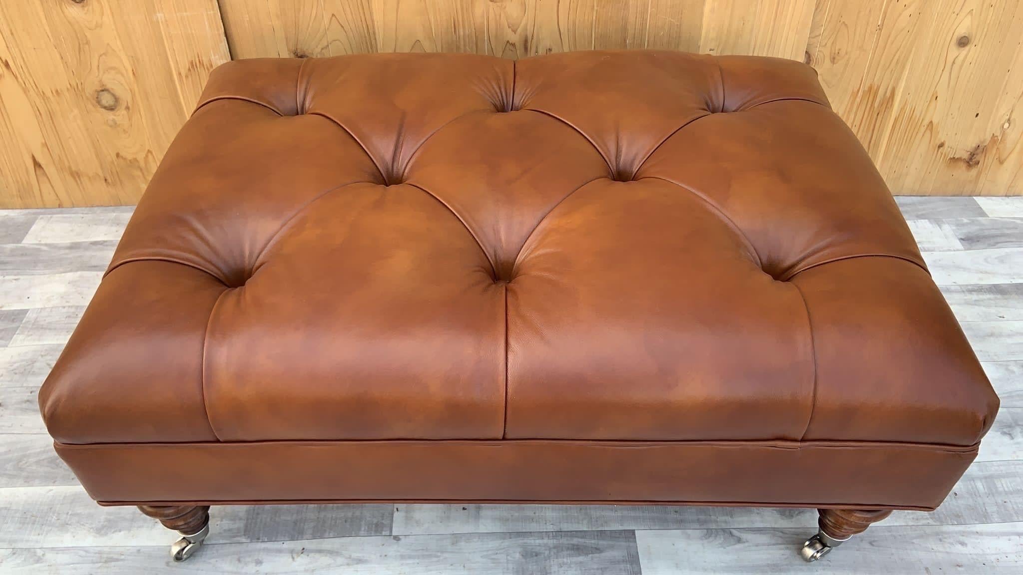 Vintage English Chesterfield Style Leather Tufted Ottoman For Sale 3