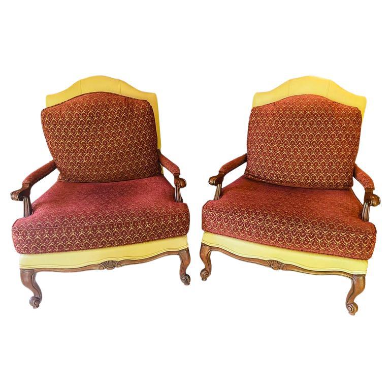 Vintage Ethan Allen French Louis XV Style Bergere / Marquis Lounge Chair, a Pair