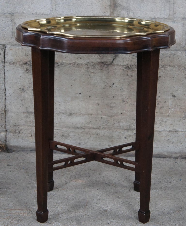 Vintage Ethan Allen Court Cherry Scalloped Brass Tray Drink