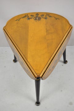 Vintage Ethan Allen Harvest Hitchcock Style Black Drop Leaf Pie Slice Side Table