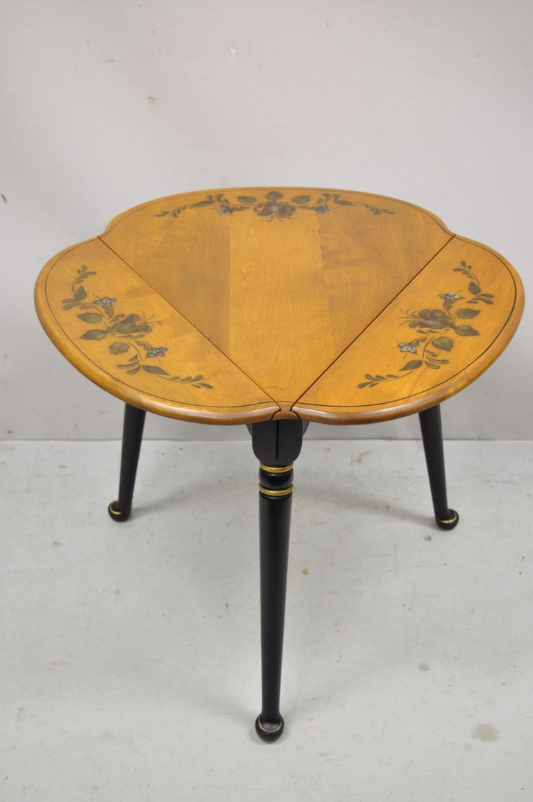 Vintage Ethan Allen Harvest Hitchcock Style Black Drop Leaf Pie Slice Side  Table