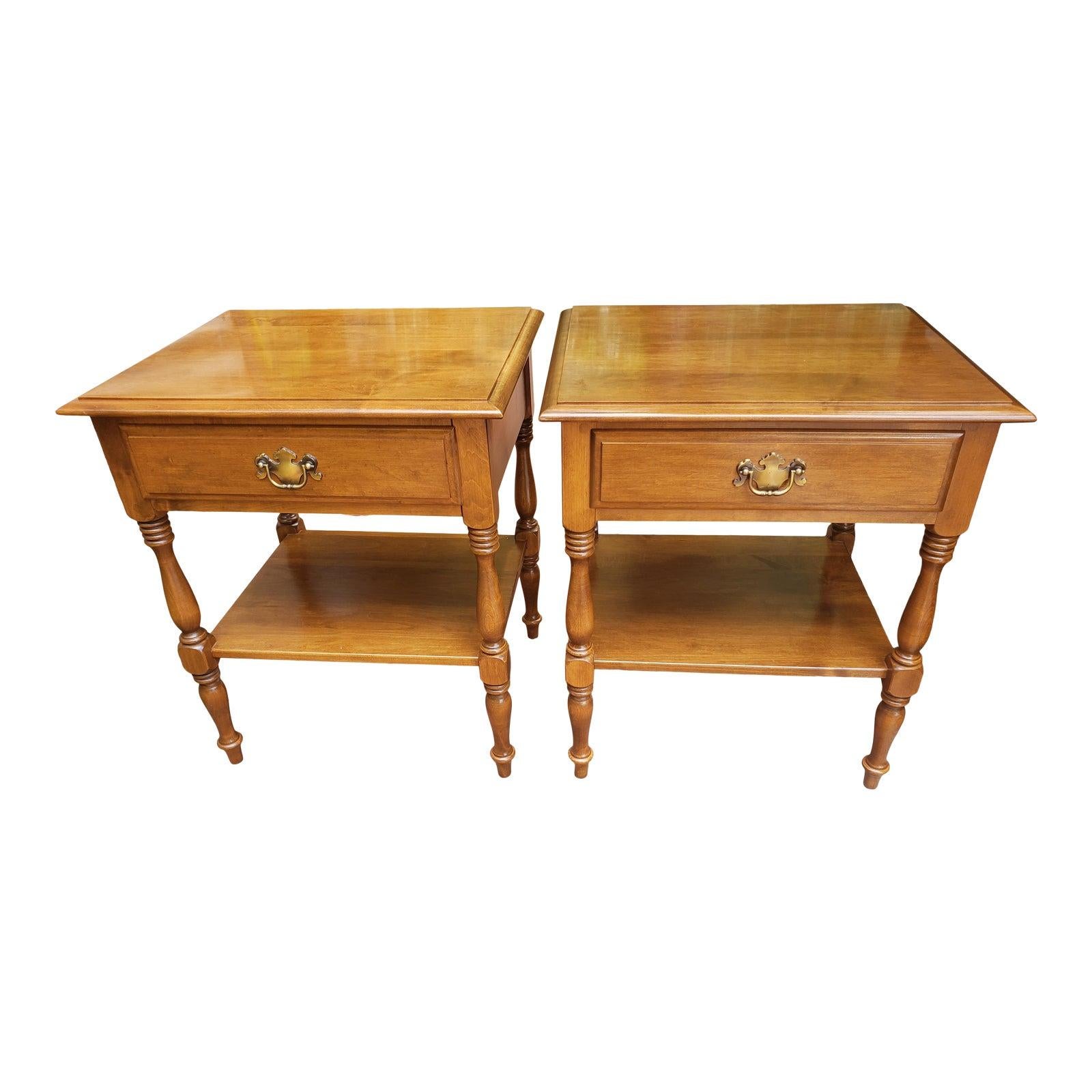 Vintage Ethan Allen Tall Solid Maple One Drawer Two Tier Side Tables, a  Pair at 1stDibs | solid maple end tables, ethan allen end tables, vintage  side tables