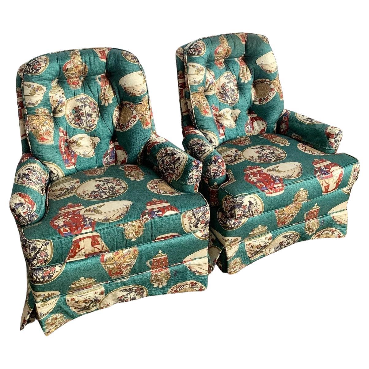 Vintage Ethan Allen Tufted Lounge Chairs - A Pair For Sale
