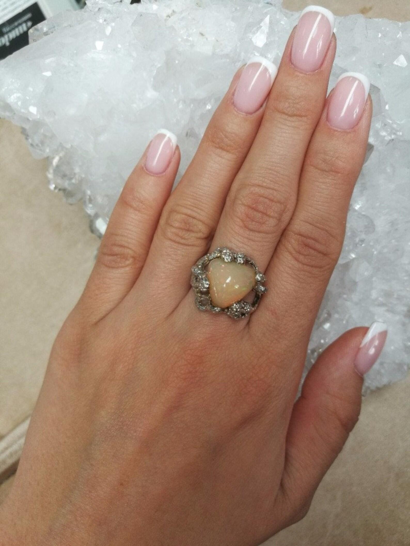 Artisan Vintage Ethiopian Opal Silver Ring Medusa unisex ring 7.5 size For Sale
