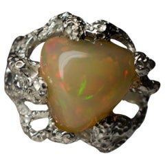 Vintage Ethiopian Opal Silver Ring Medusa unisex ring 7.5 size